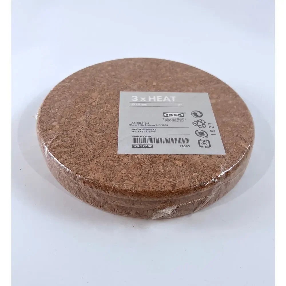 IKEA Cork Trivet Set (3) 7” Round Hot Pot Pads Heat Resistant Kitchen